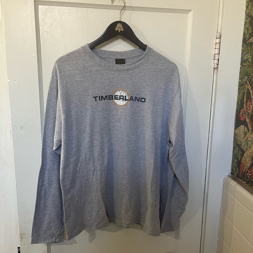 Vintage Timberland Spell Out Logo Long Sleeve Grey Shirt XL Excellent Condition